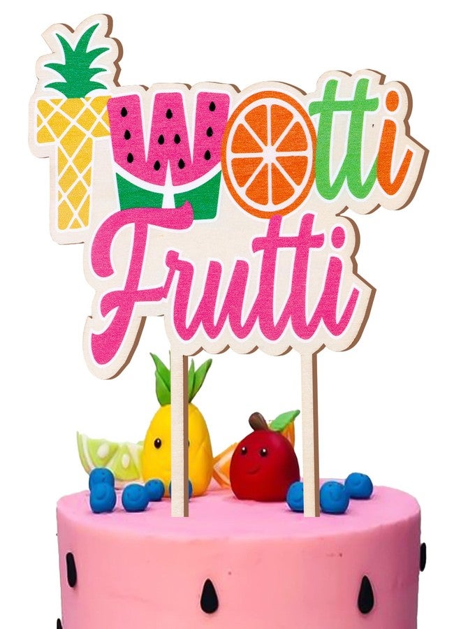 CORNER LACE Twotti Frutti Wooden Cake Topper, Fruit Themed 2nd Birthday Cupcake Pick Two Years Old Party Decoration Supplies - Image 1